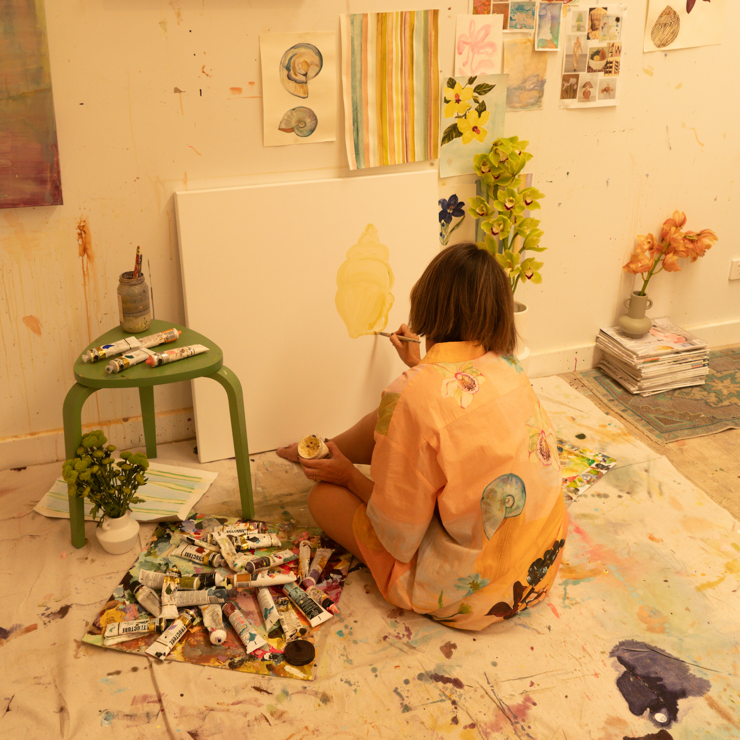 WF X ANNIE EVERINGHAM OVER SWIM SHIRT: PASTEL SEA