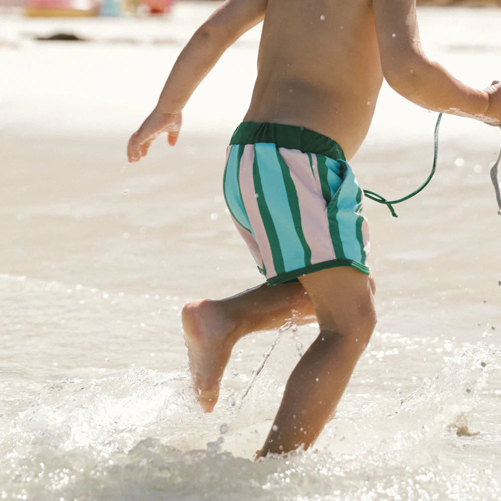 SMALL SWIM CLUB STRIPE SWIM SHORT: GREEN