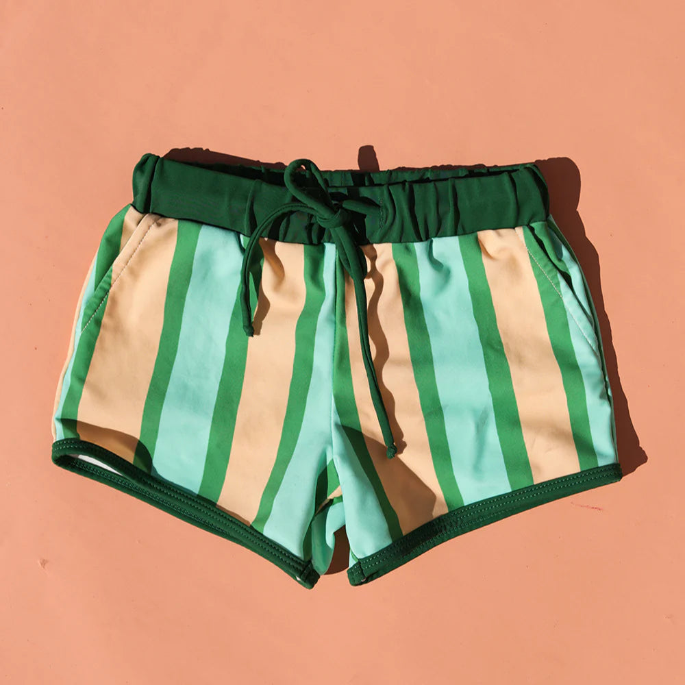 SMALL SWIM CLUB STRIPE SWIM SHORT: GREEN