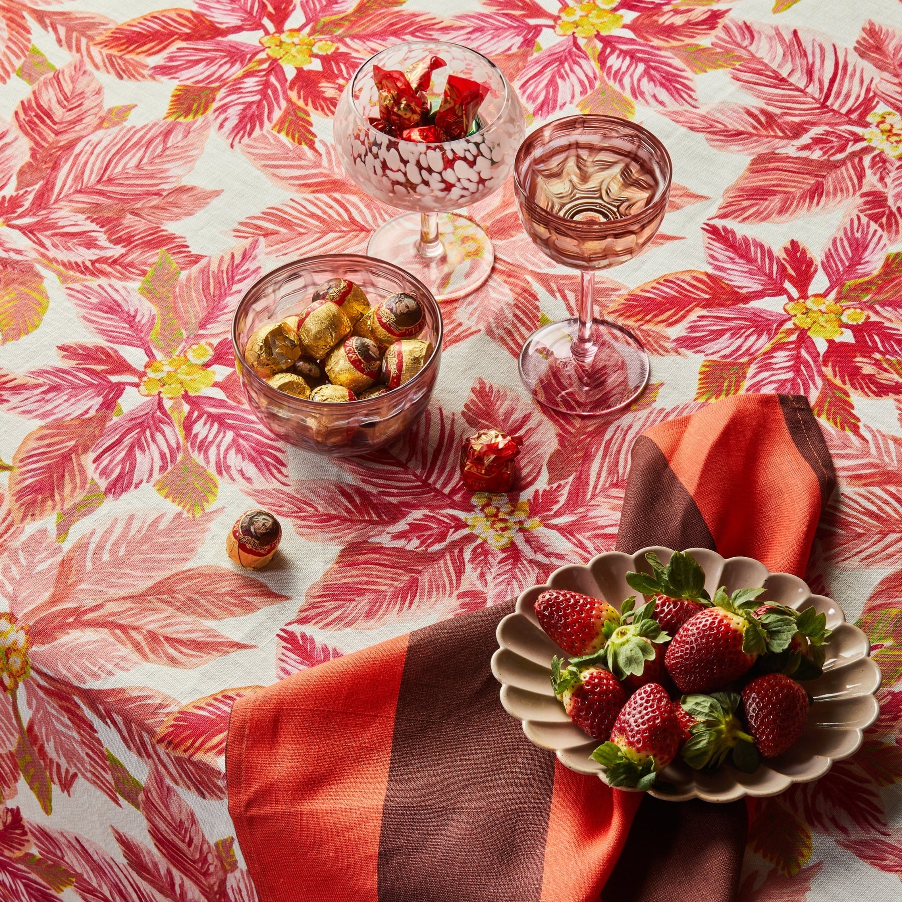 BONNIE AND NEIL TABLECLOTH: POINSETTIA RED