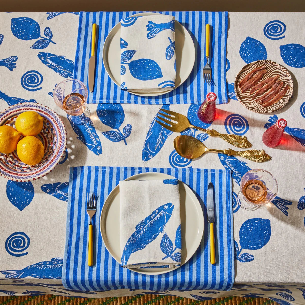 BONNIE AND NEIL TABLECLOTH: SARDINES BLUE