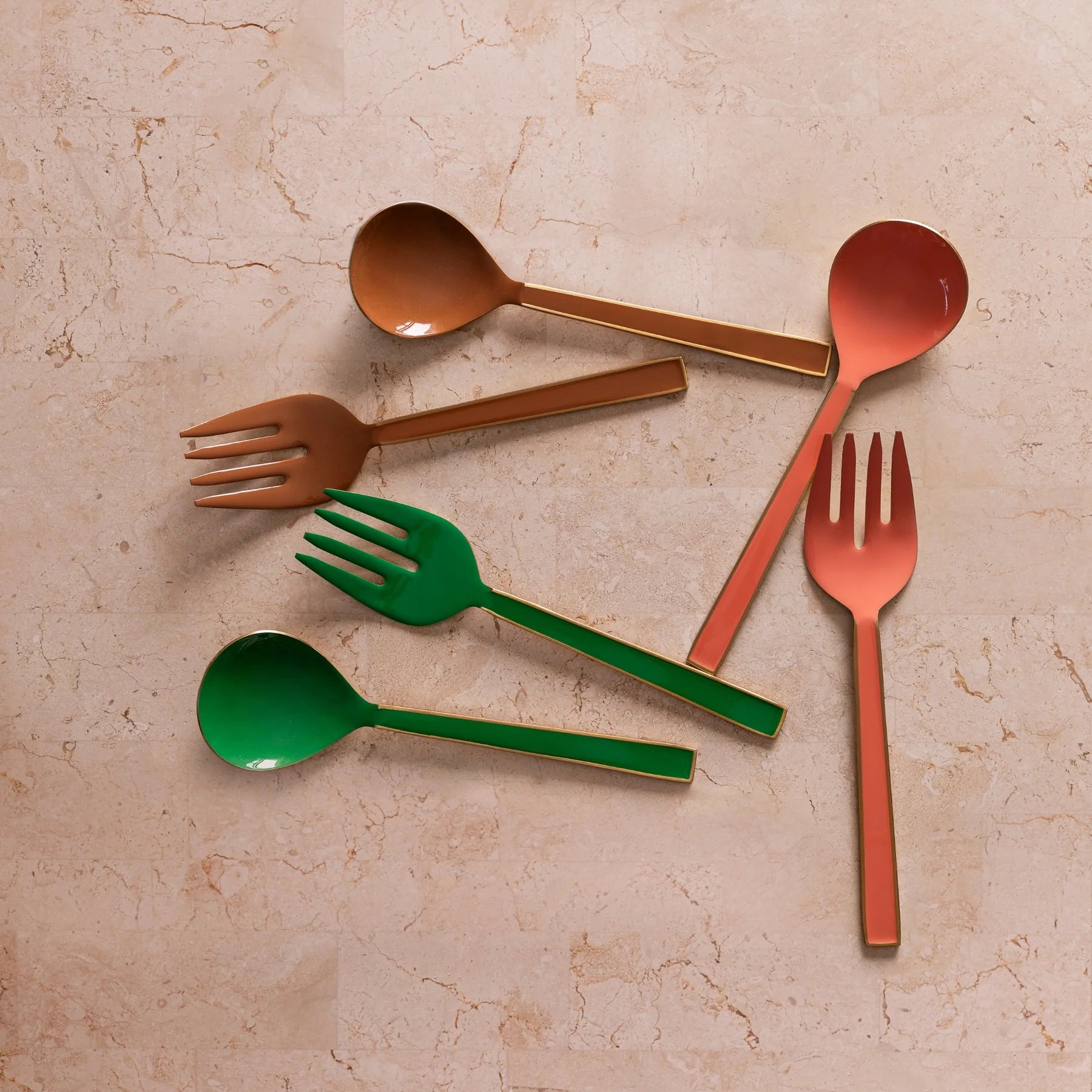 BONNIE AND NEIL ENAMEL SALAD SERVERS: TAN