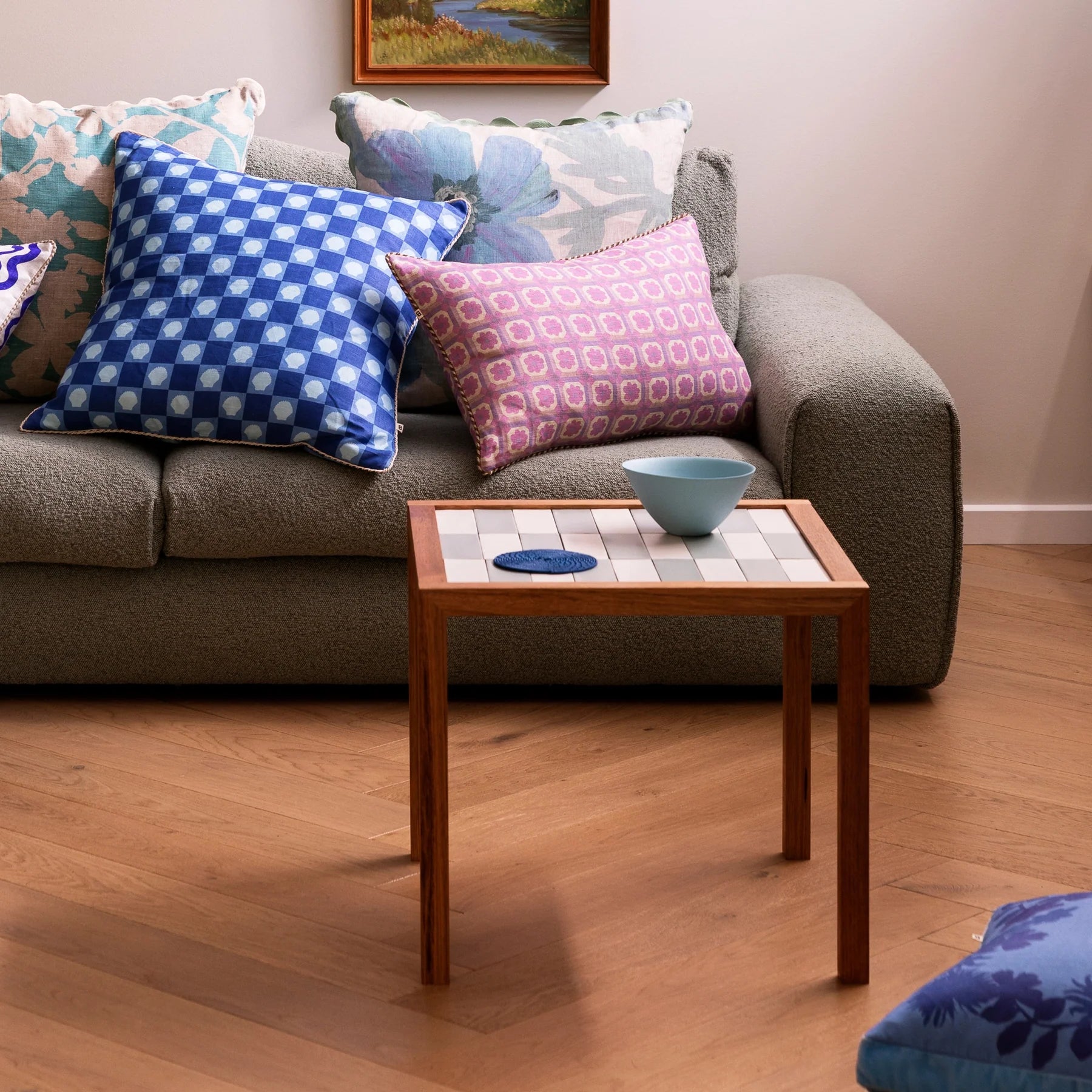 BONNIE AND NEIL TILED SIDE TABLE: WHITE BLUE