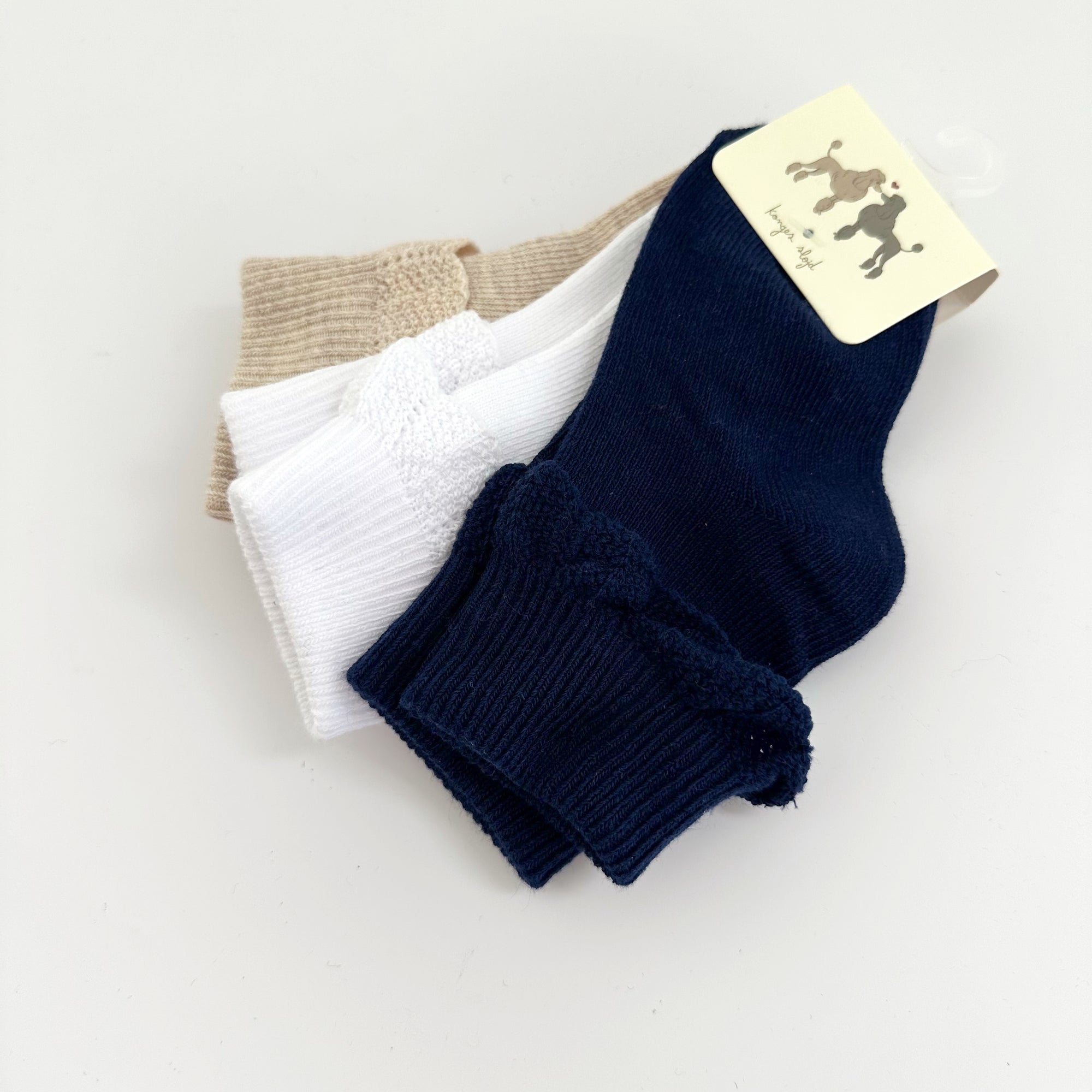 KONGES SLOJD FRILL SOCKS (3 PACK): WHITE/ NAVY/ BEIGE