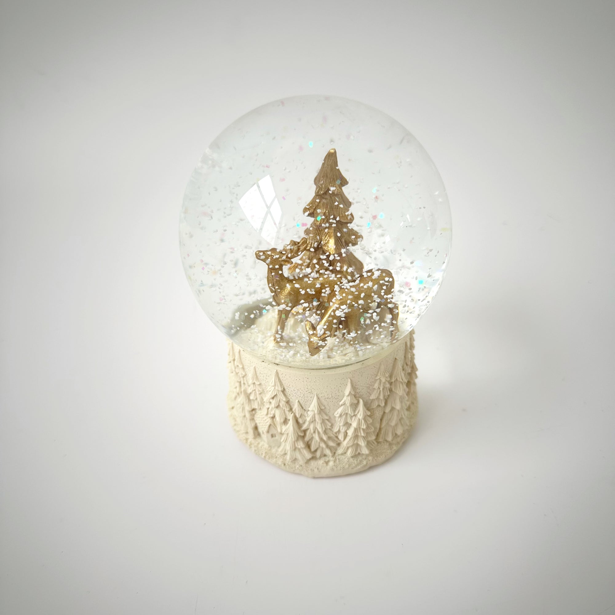 DEER SNOW GLOBE: WHITE/ GOLD