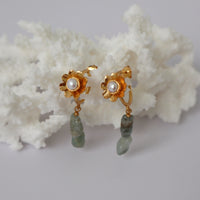 CLEOPATRA'S BLING PERDITA EARRINGS W AQUAMARINE & PEARL: GOLD