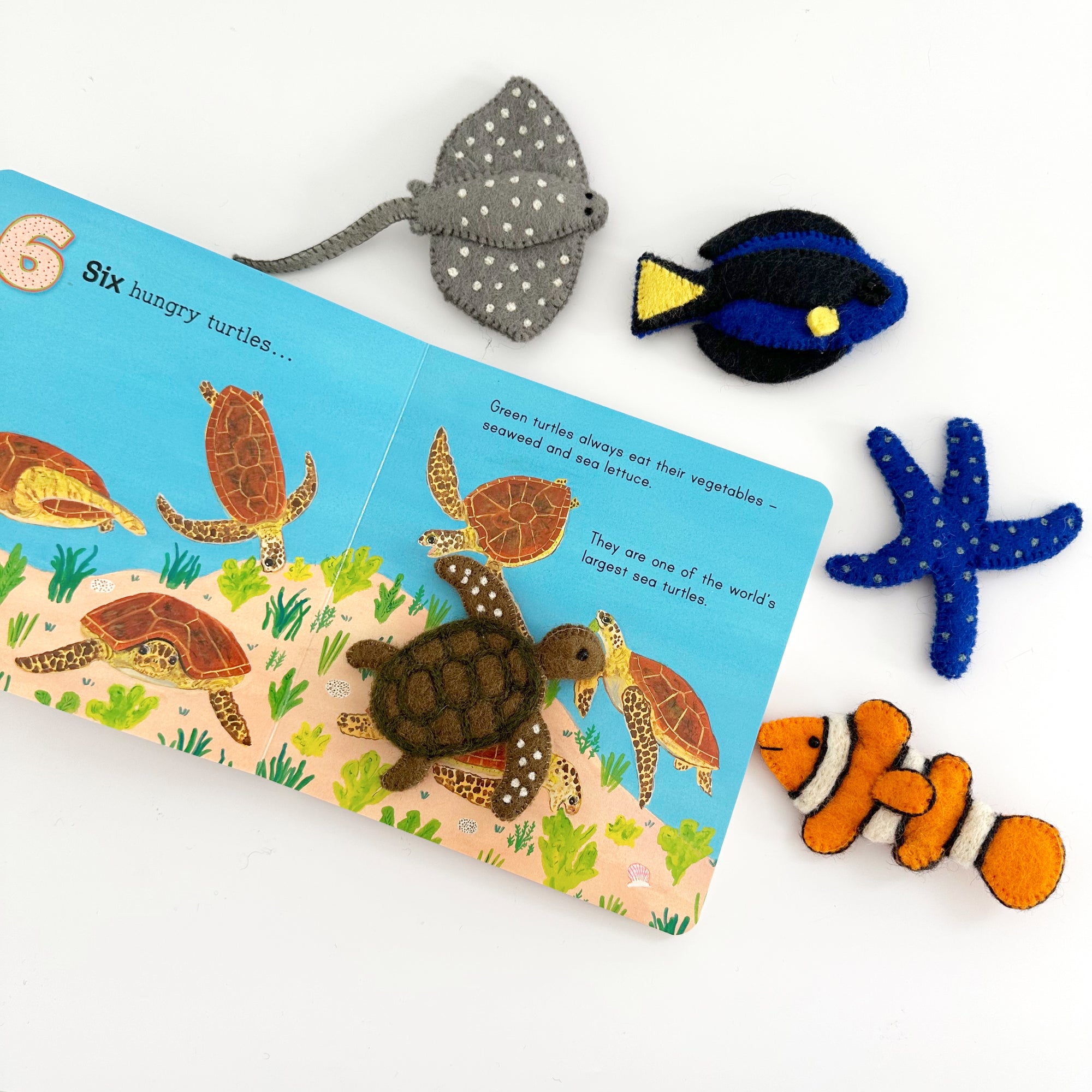 TARA TREASURES AUSTRALIA UNDER THE SEA 1, 2, 3 BOOK AND FELT FINGER PUPPETS AND BOOK SET