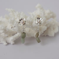 CLEOPATRA'S BLING PERDITA EARRINGS W AQUAMARINE & PEARL: SILVER