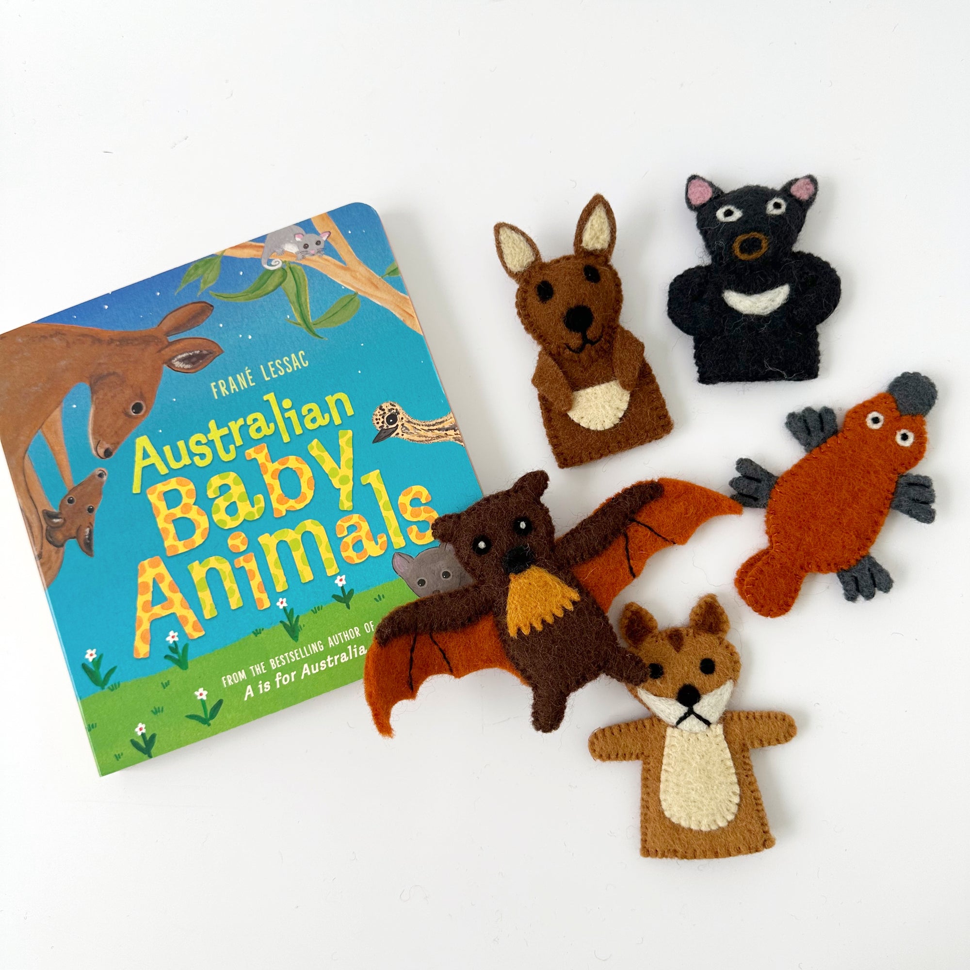 TARA TREASURES AUSTRALIAN BABY ANIMALS BY FRANÉ LESSAC: BOOK & FINGER PUPPET SET