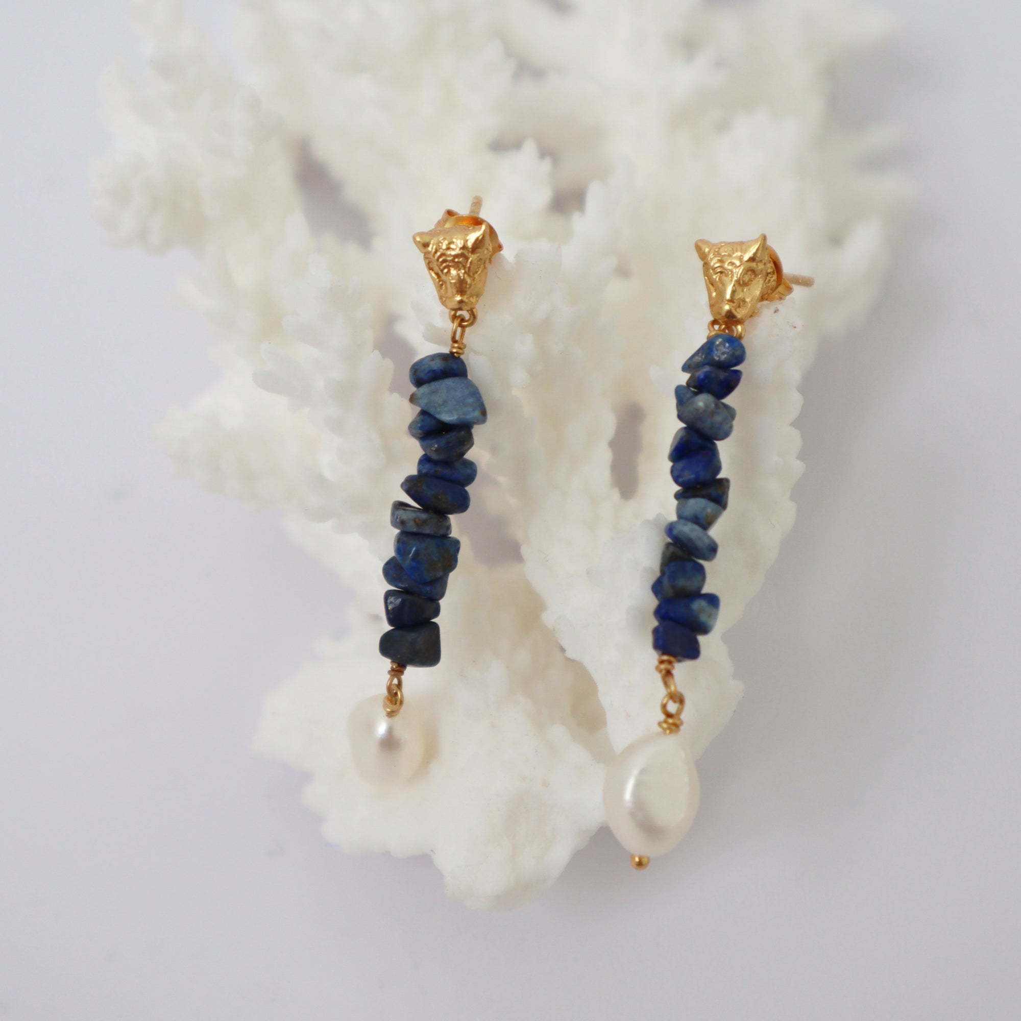 CLEOPATRA'S BLING DIETRICH EARRINGS IN LAPIS LAZULI: GOLD