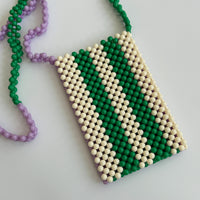 HIBISCUS THE LABEL BEADED PHONE BAG: PURPLE/GREEN/CREAM