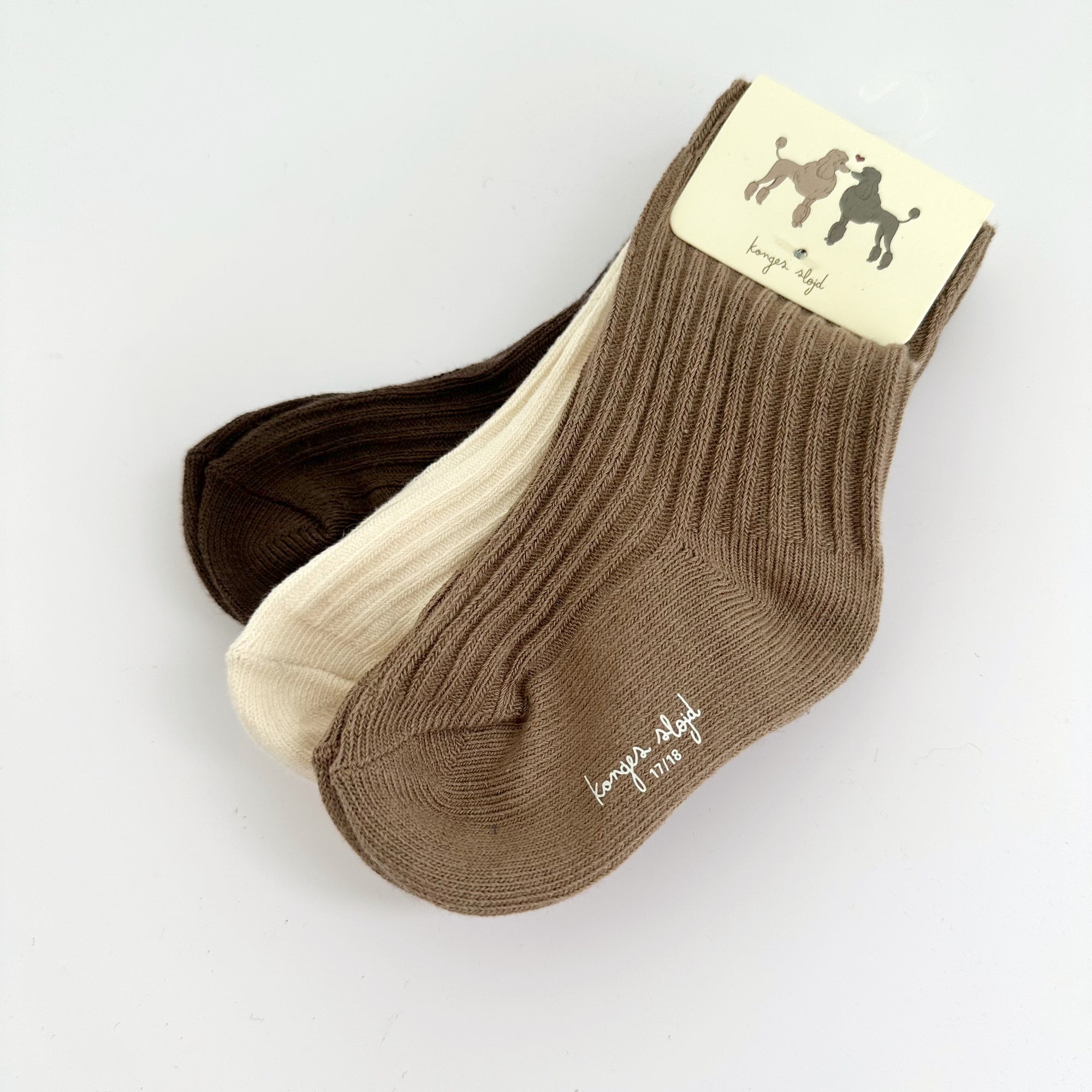 KONGES SLOJD RIB SOCKS (3 PACK): SAND/ HAZEL/ SHITAKE