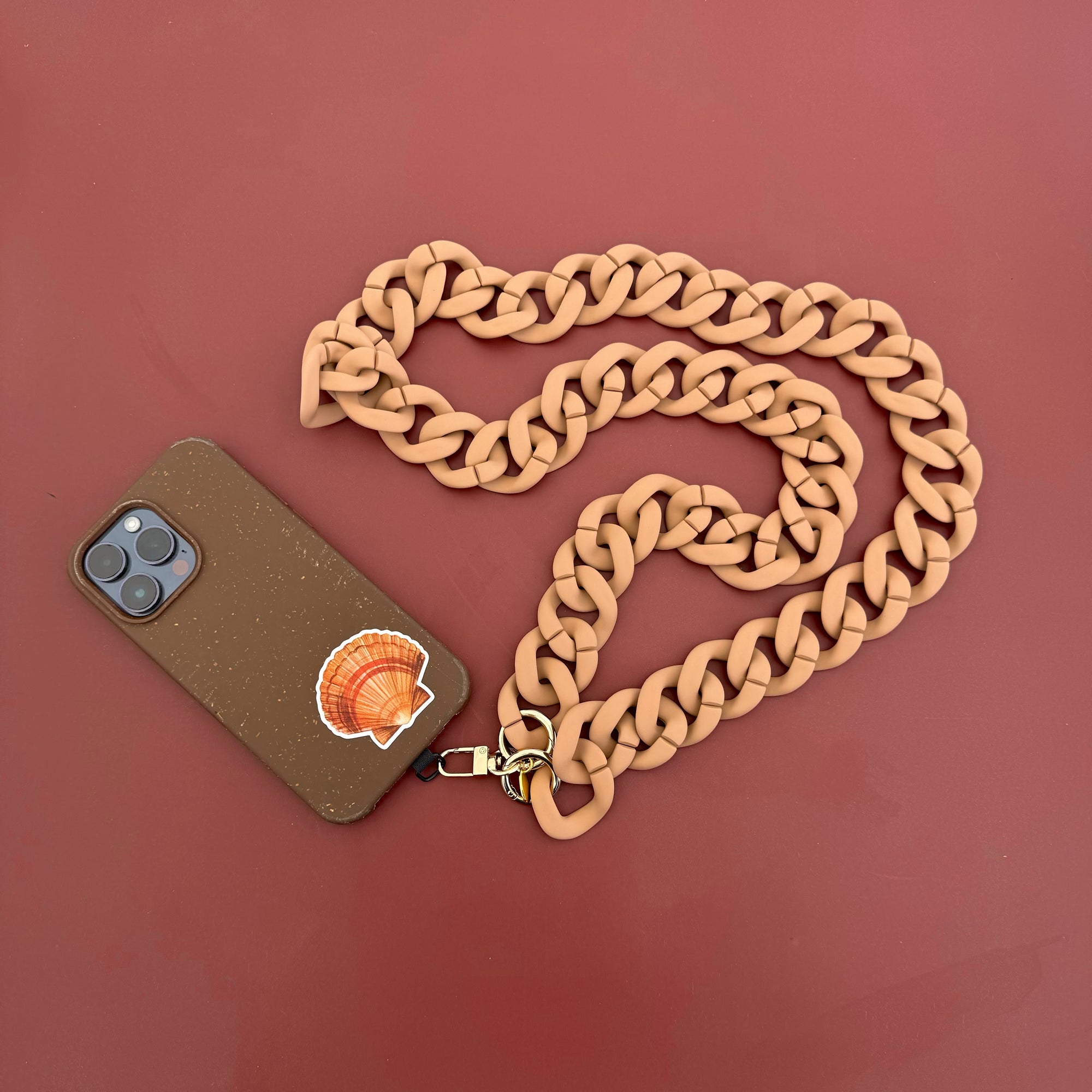 SALTY SAFARI SANTORINI CROSSBODY CHUNKY CHAIN PHONE STRAP: TAN