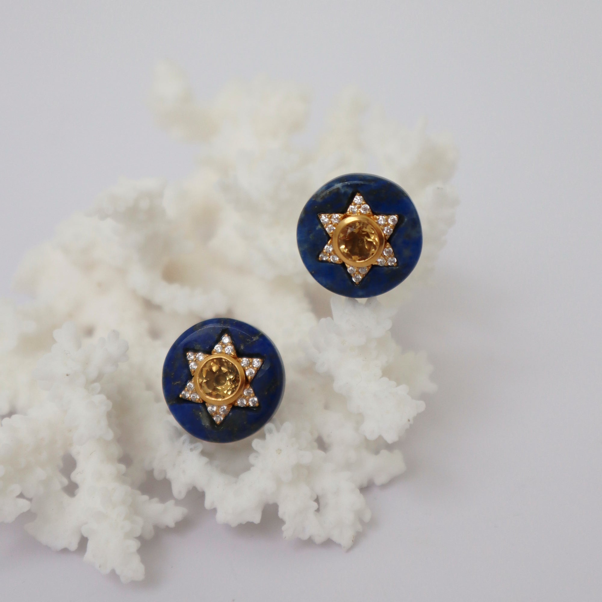 CLEOPATRA'S BLING LUNAIRE STUDS IN LAPIS LAZULI: 24K VERMEIL