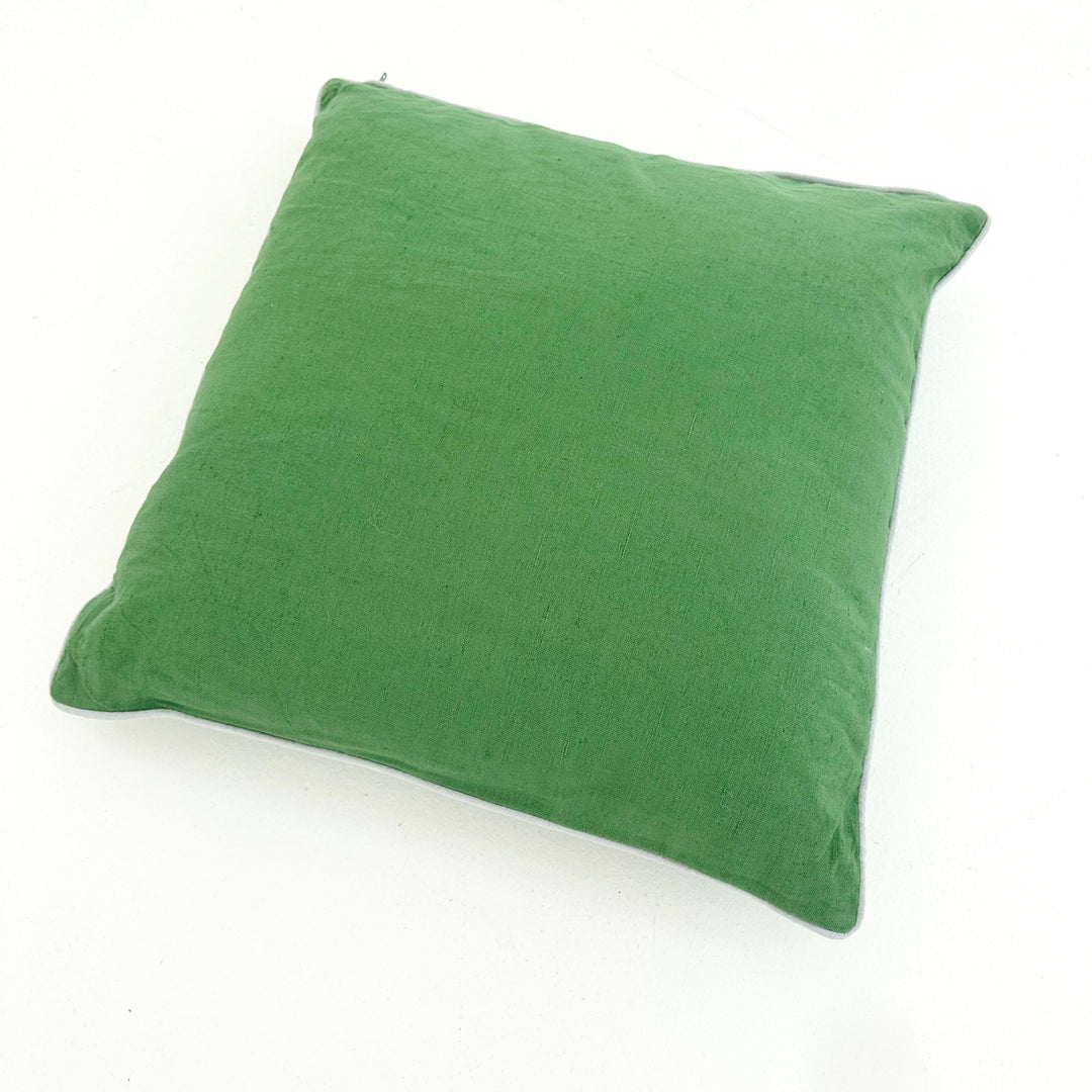 JANE LINEN/ COTTON CUSHION: EMERALD