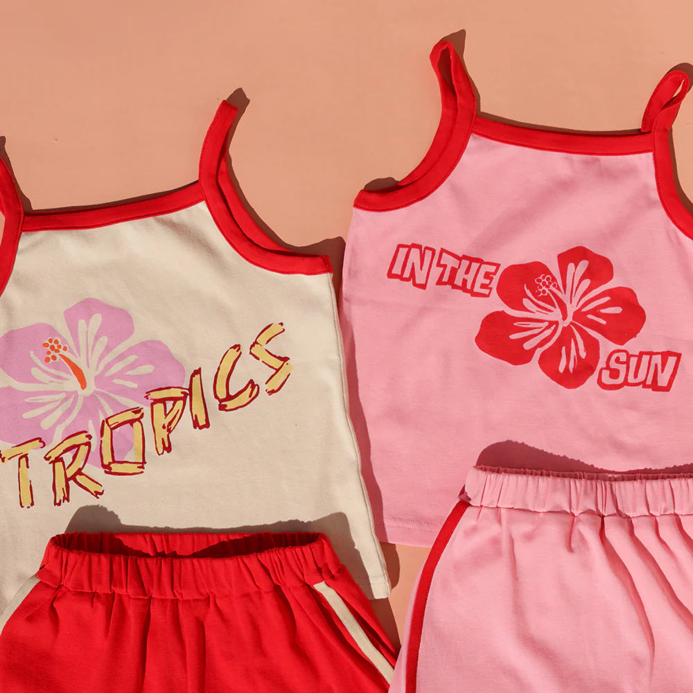 SMALL SWIM CLUB PINK & RED HIBISCUS SINGLET