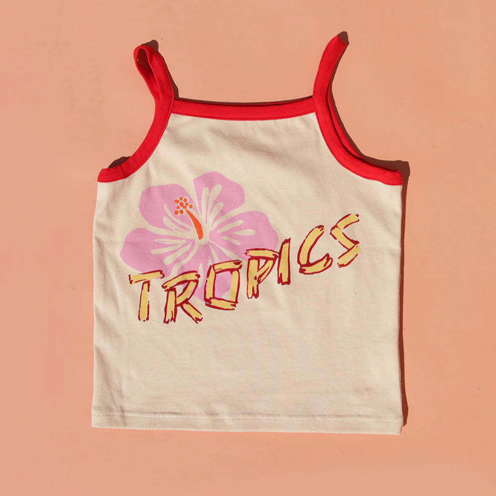 SMALL SWIM CLUB CREAM & RED TROPICS SINGLET