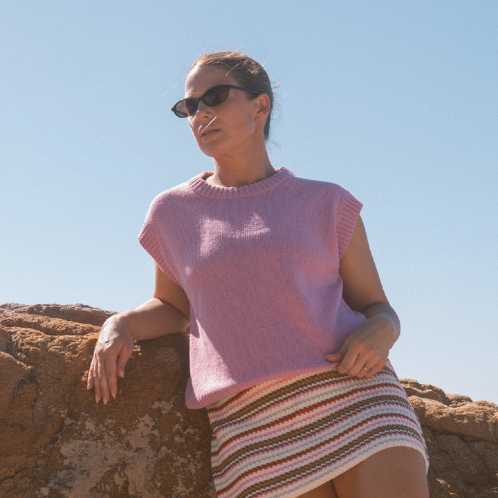 GROWN LADIES JERSEY KNIT VEST: RASPBERRY
