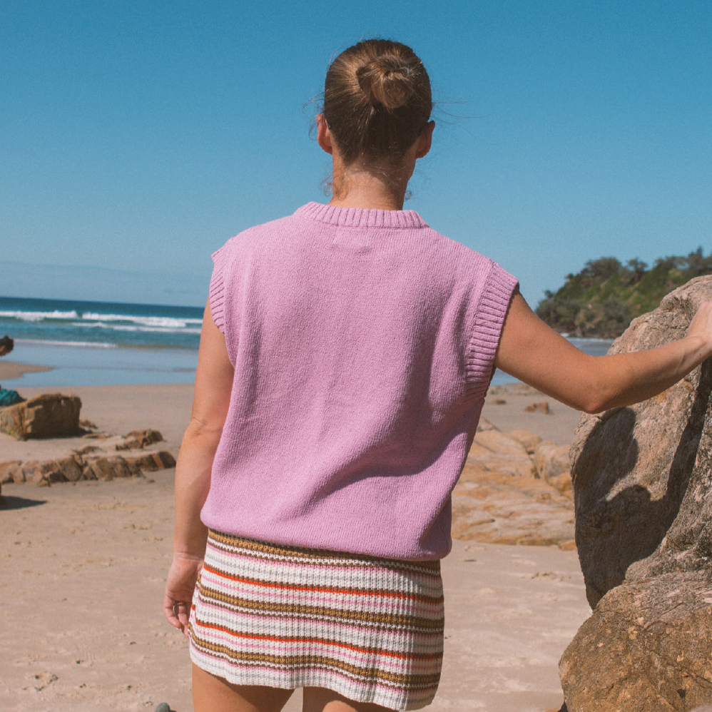 GROWN LADIES JERSEY KNIT VEST: RASPBERRY
