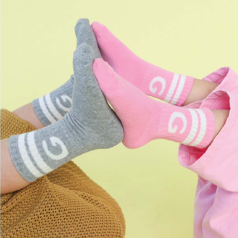 GROWN STRIPE LOGO SOCKS: GREY MARLE