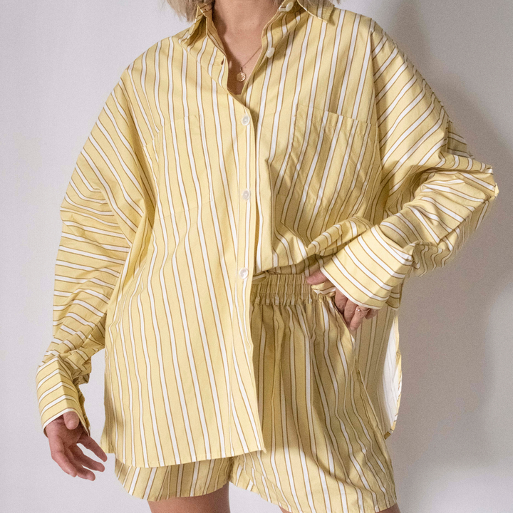 TINY TROVE ISLA STRIPE COTTON SET: YELLOW/WHITE STRIPE