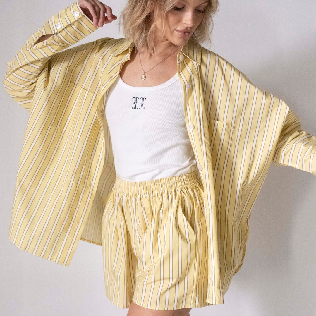 TINY TROVE ISLA STRIPE COTTON SET: YELLOW/WHITE STRIPE