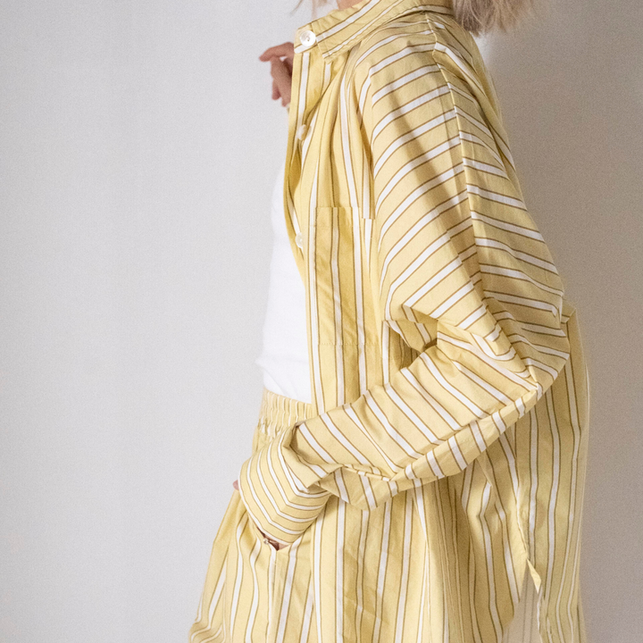 TINY TROVE ISLA STRIPE COTTON SET: YELLOW/WHITE STRIPE