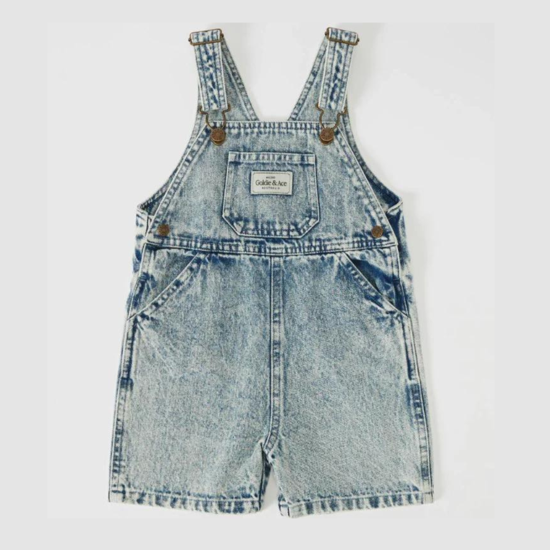 GOLDIE & ACE BURTON VINTAGE WASH DENIM OVERALLS: LIGHT DENIM