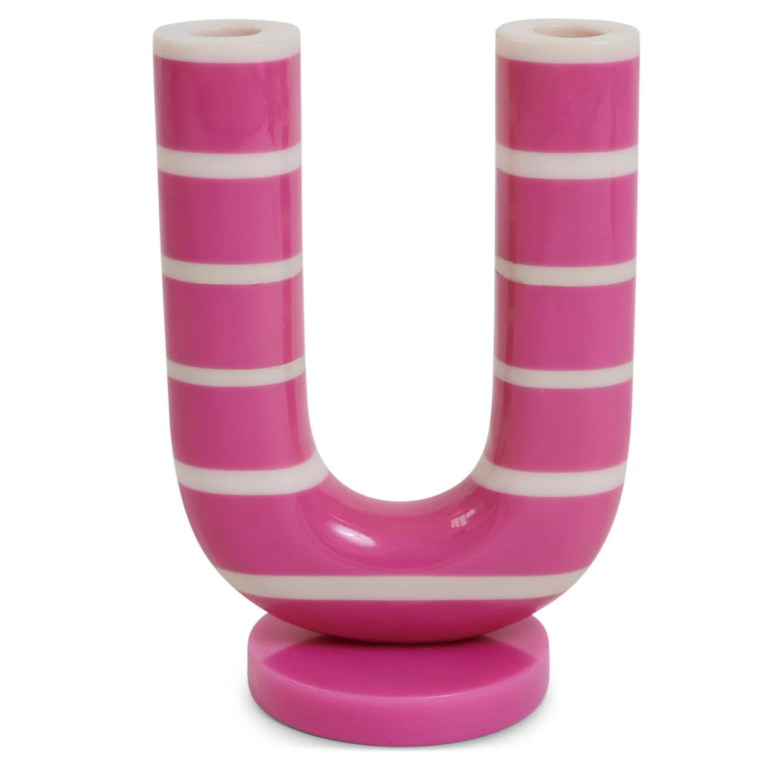 KIP & CO GYPSY ROSE STRIPE RESIN CANDLESTICK HOLDER