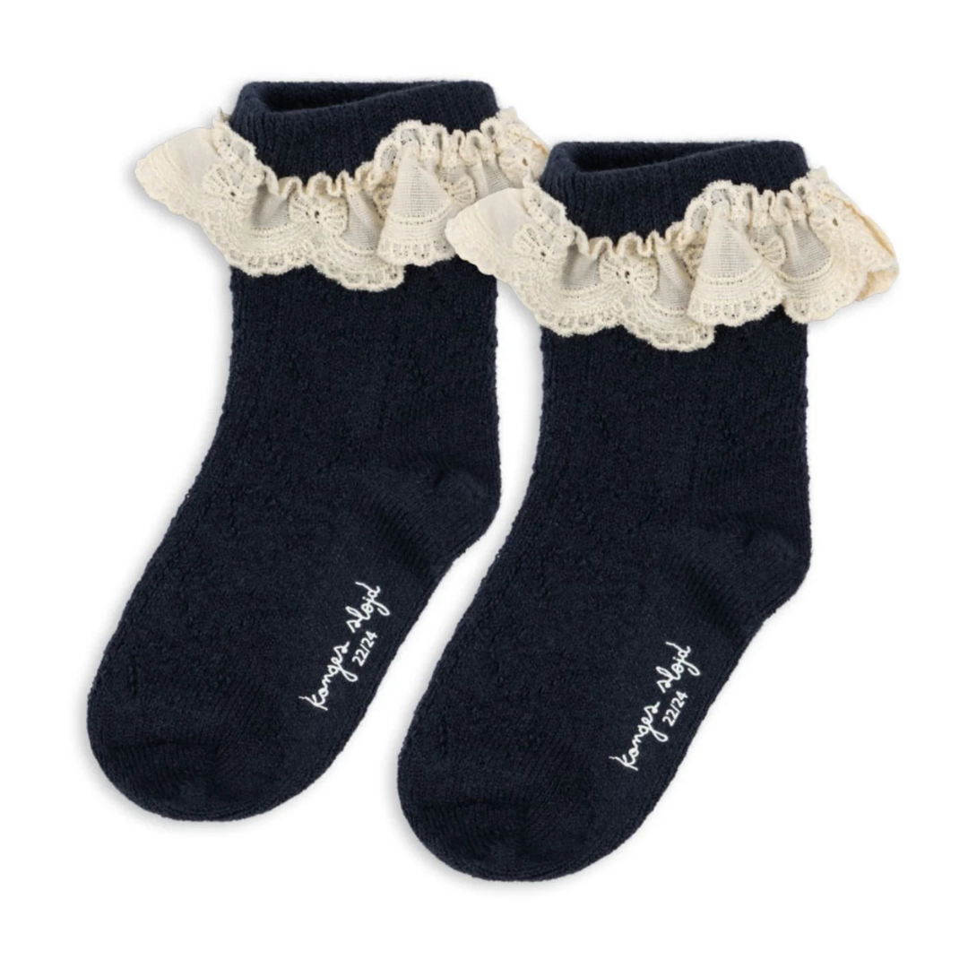 KONGES SLOJD WOOL POINTELLE SOCKS: NAVY