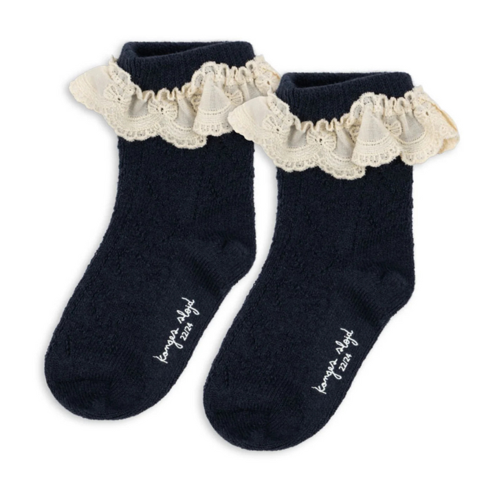 Konges Sløjd Wool Pointelle Socks Navy - kids wool socks