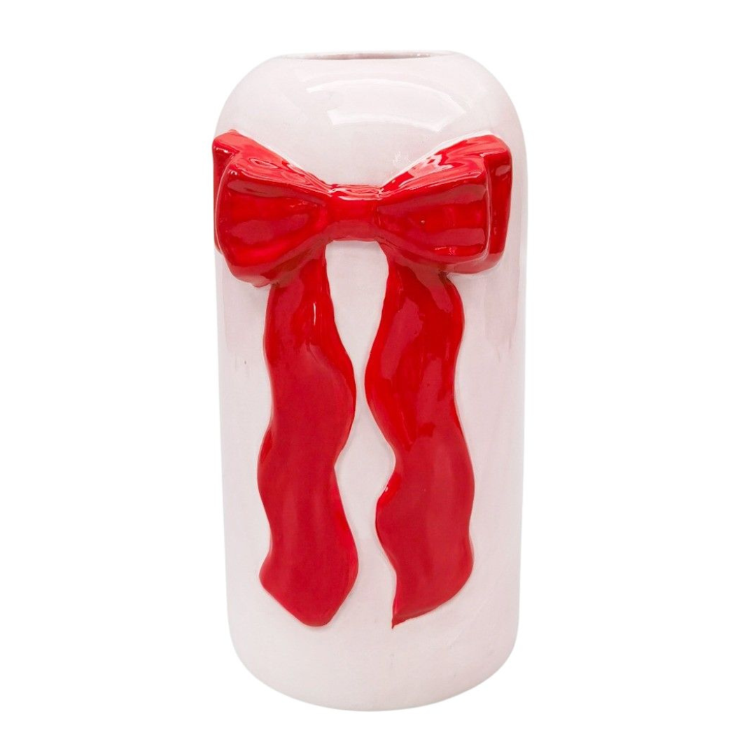 TALL BOW VASE: RED & PINK