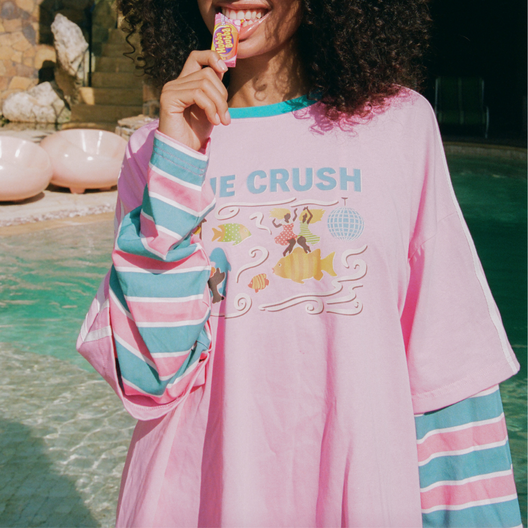 PRE ORDER SPICY DUGONG ADULTS LONG SLEEVE BLUE CRUSH LAYERED TEE: PINK/ BLUE