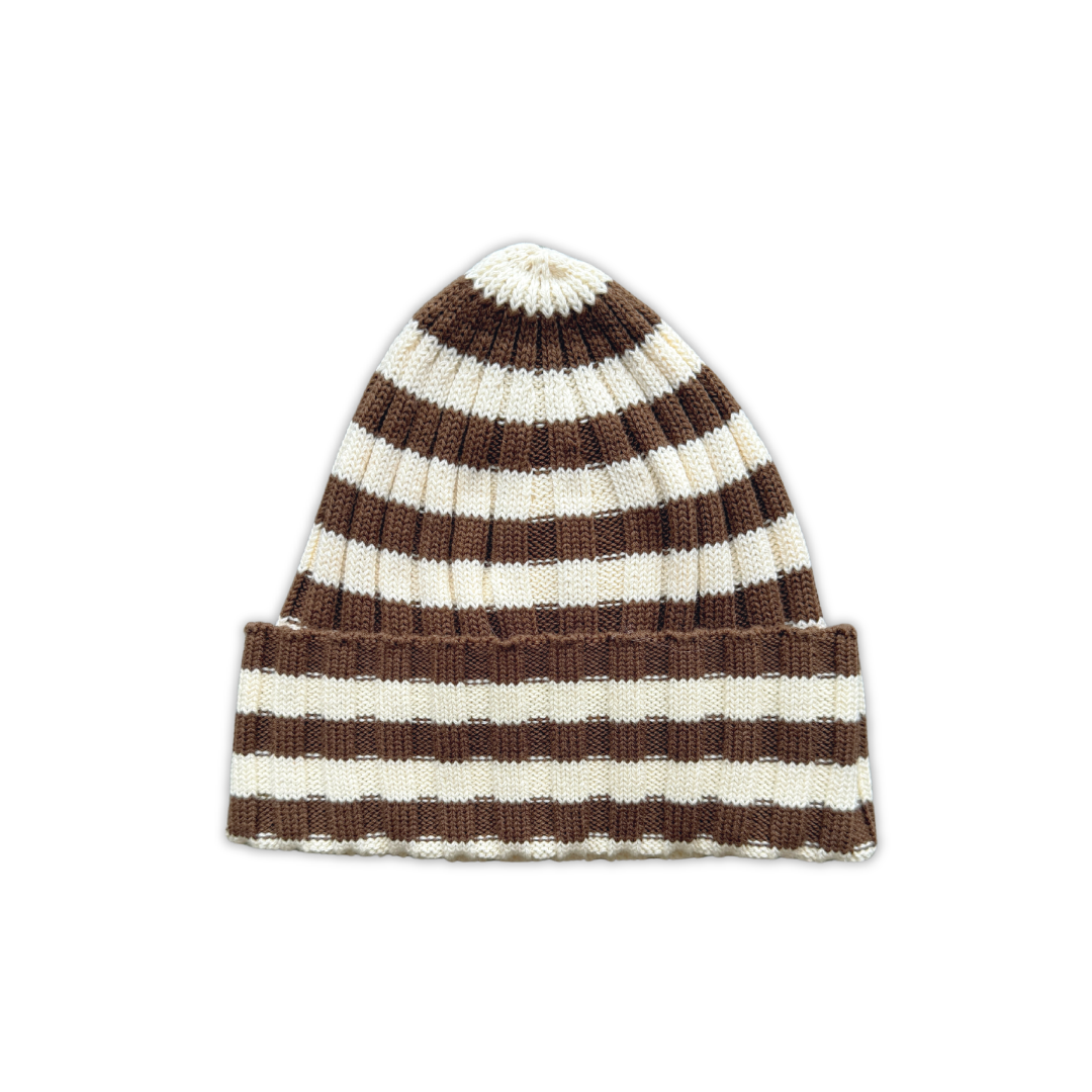 GROWN ORGANIC STRIPED PIXIE RIB BEANIE: ESPRESSO