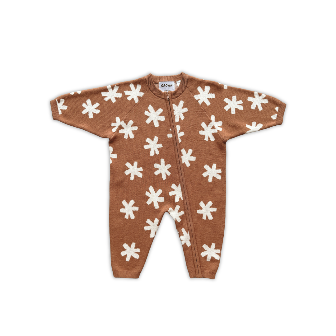 GROWN ORGANIC KNIT ZIP STARSUIT: STARLIGHT