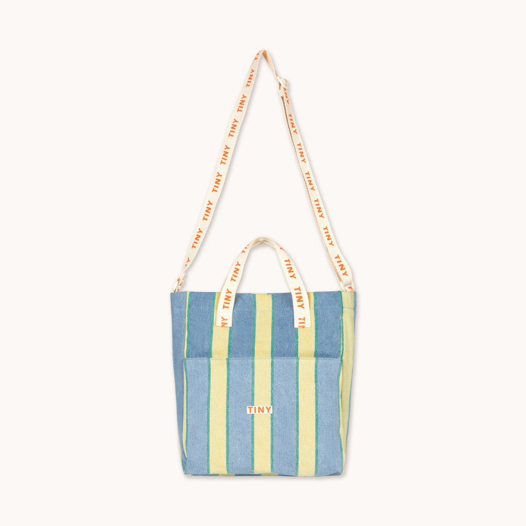 TINY COTTONS RETRO STRIPES SHOES BAG: LIGHT WASH DENIM