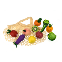 WOODEN FRUIT & VEGETABLES WITH COTTON MESH SHOPPING BAG: 10PC SET