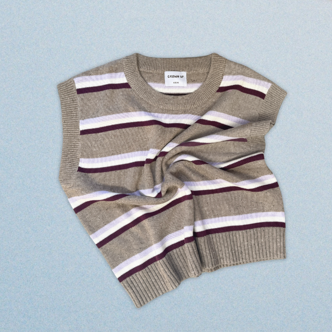 GROWN LADIES STRIPED KNIT VEST: OATMILK