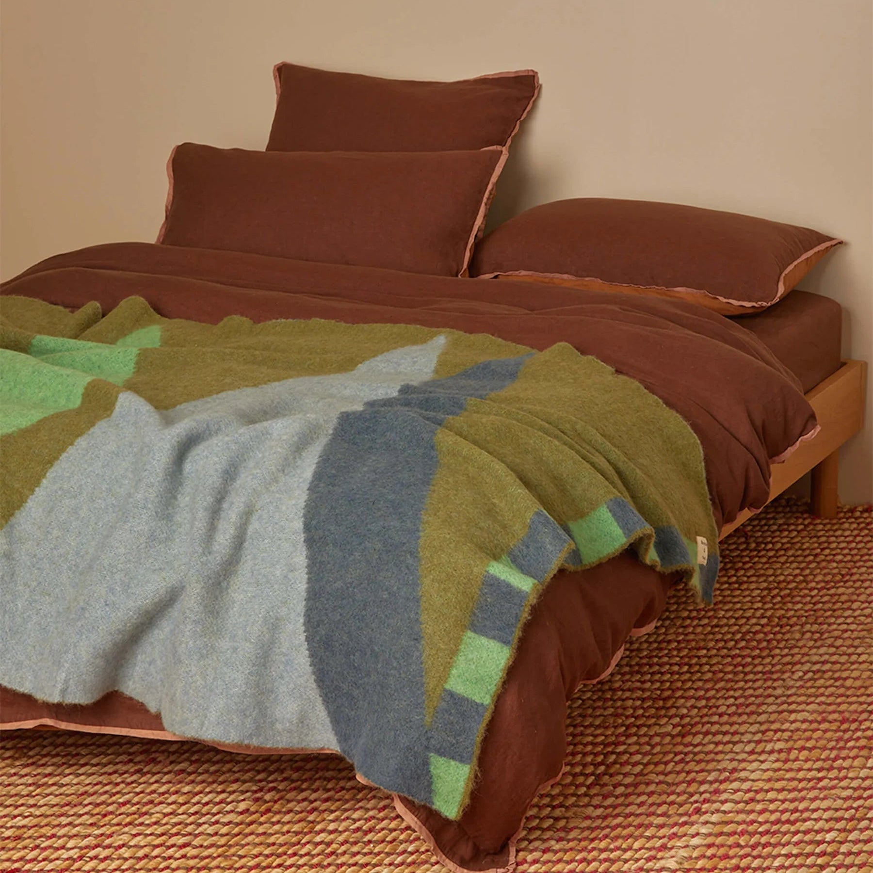 BONNIE AND NEIL MOHAIR GEOMETRIC GREEN THROW