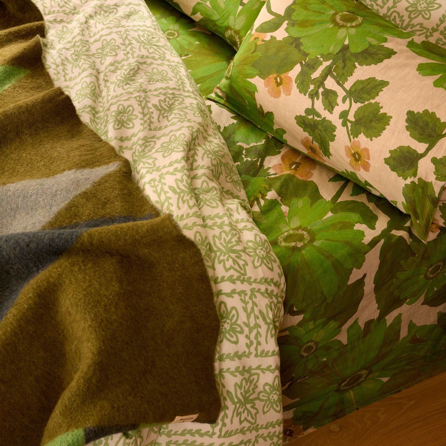 BONNIE AND NEIL MOHAIR GEOMETRIC GREEN THROW
