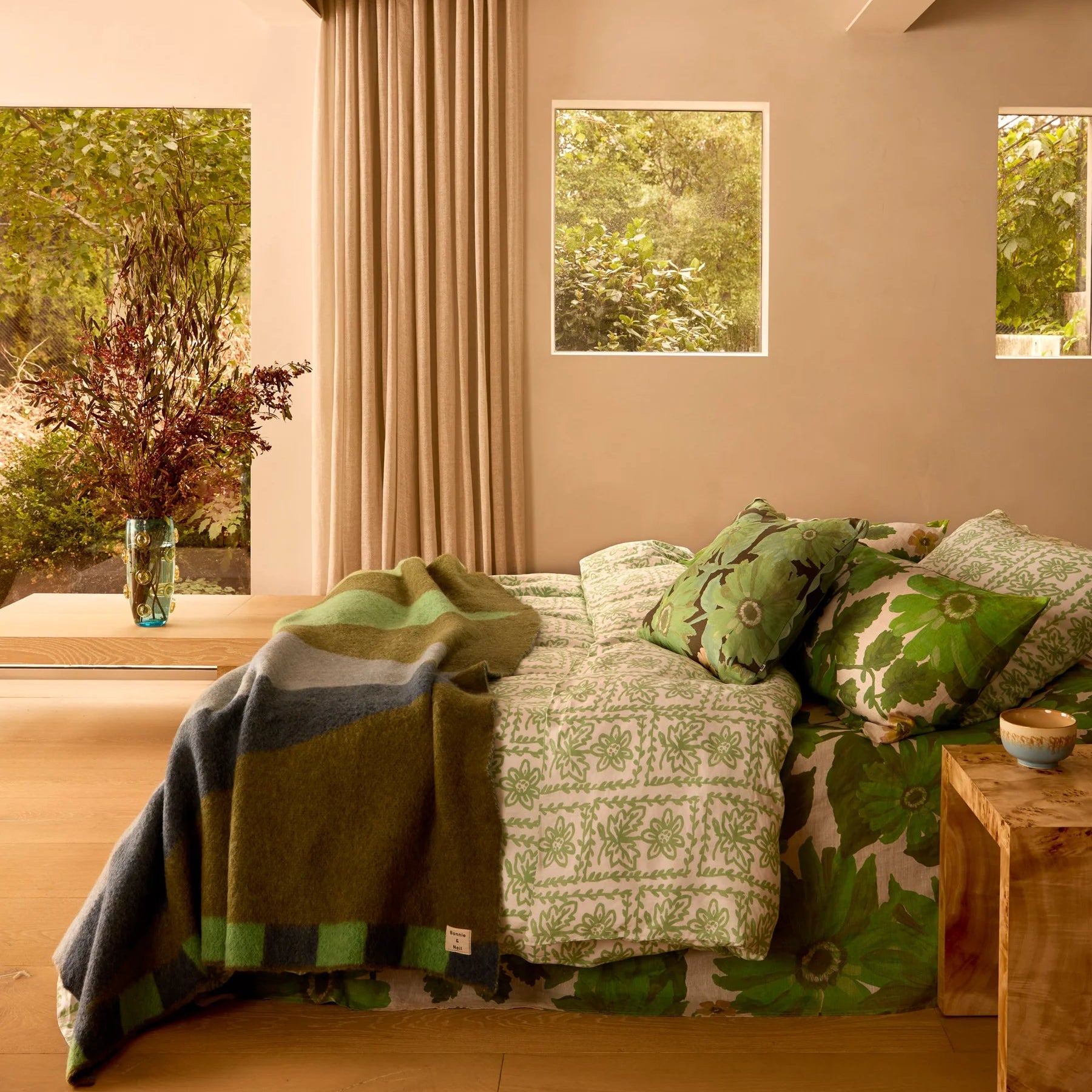 BONNIE AND NEIL MOHAIR GEOMETRIC GREEN THROW