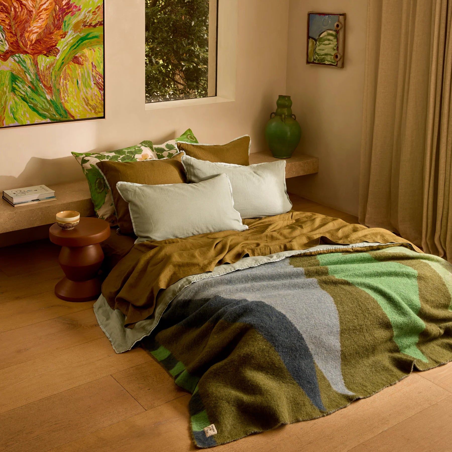 BONNIE AND NEIL MOHAIR GEOMETRIC GREEN THROW