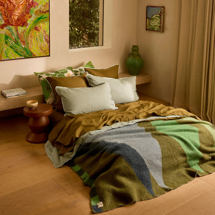 BONNIE AND NEIL MOHAIR GEOMETRIC GREEN THROW