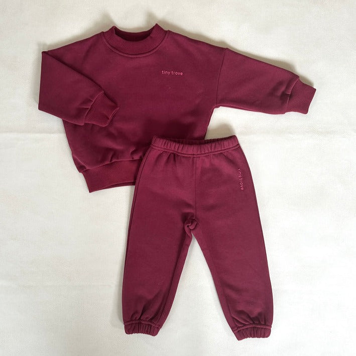 TINY TROVE WOODIE 3D LOGO TRACKSUIT: WINE