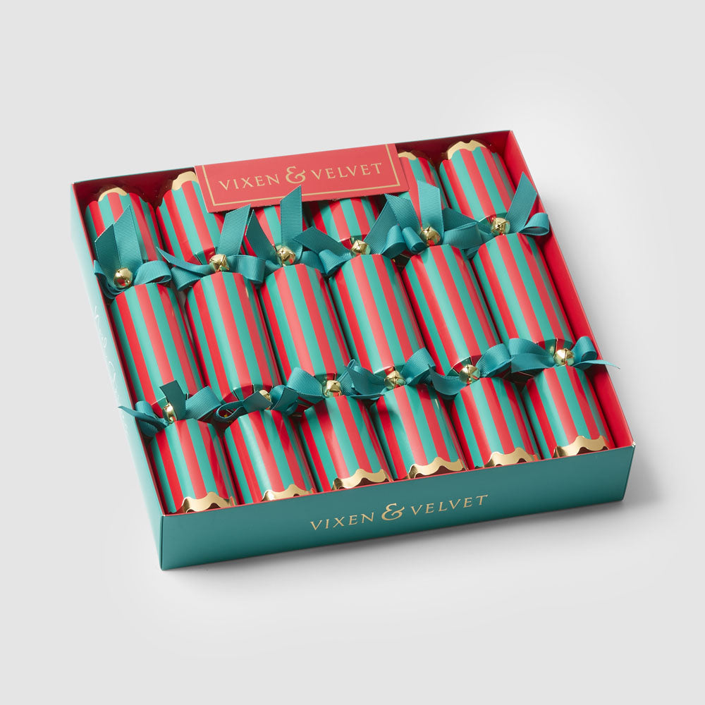 NOEL STRIPE CRACKERS 6PC, EMERALD