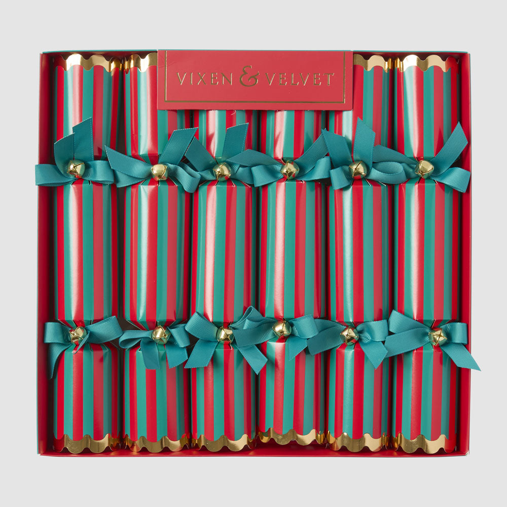NOEL STRIPE CRACKERS 6PC, EMERALD