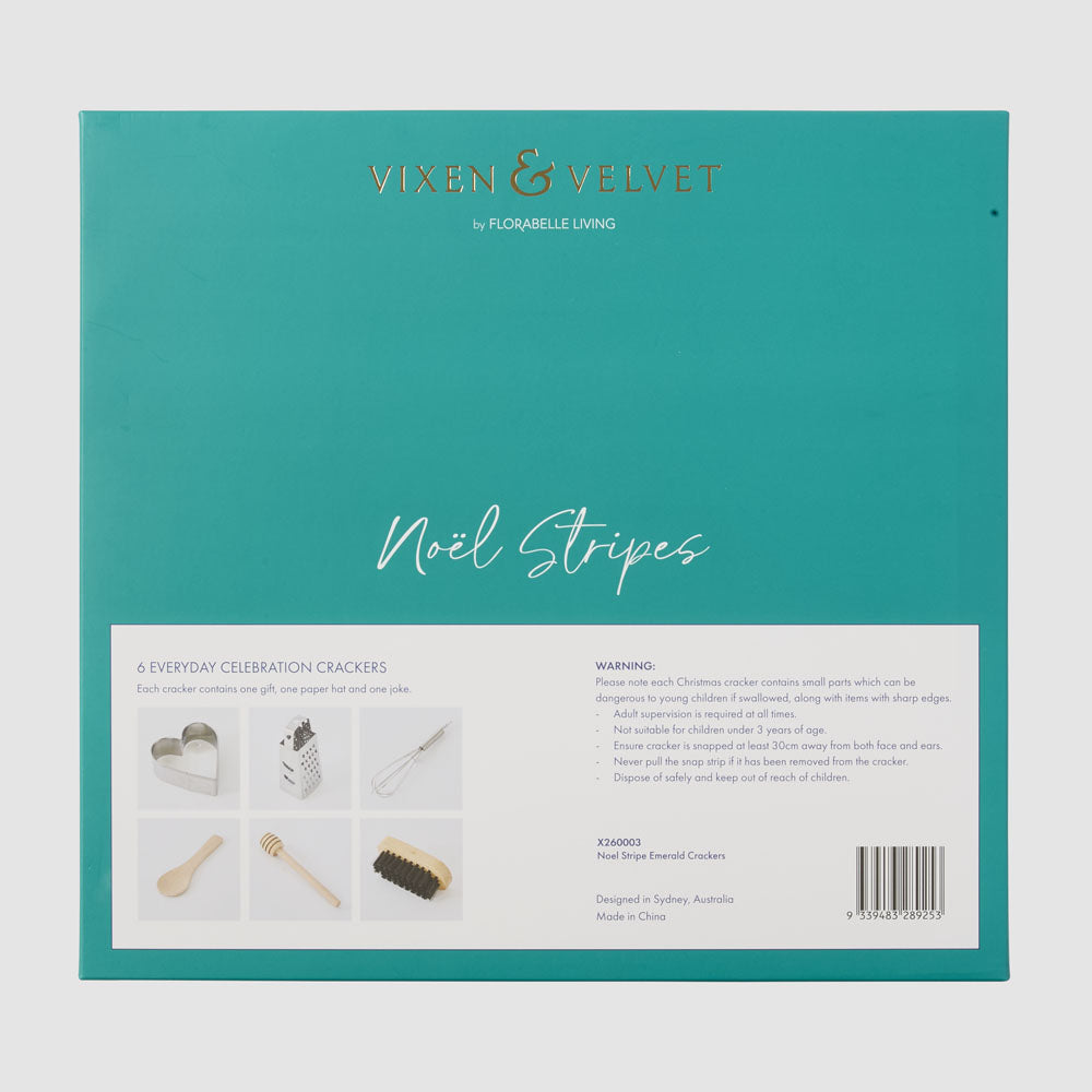 NOEL STRIPE CRACKERS 6PC, EMERALD
