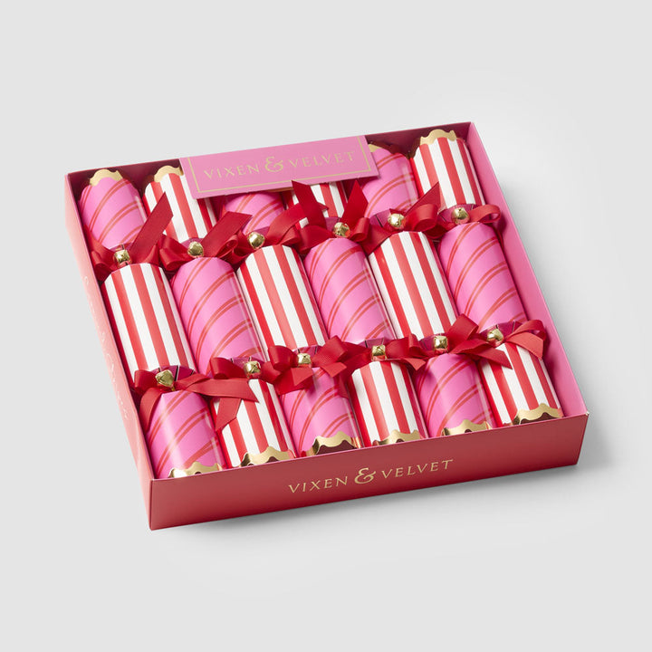 CARNIVAL STRIPE CRACKERS 6PC, RED &amp; PINK