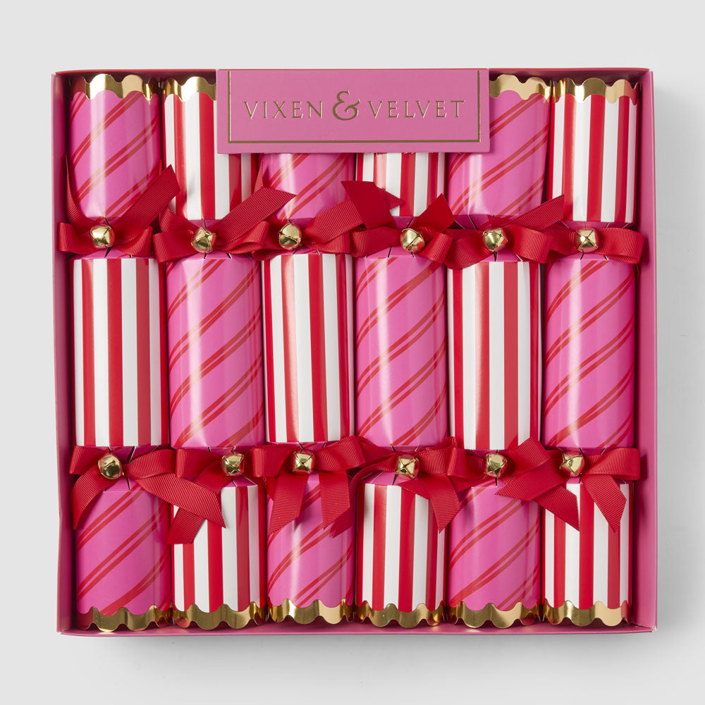 CARNIVAL STRIPE CRACKERS 6PC, RED & PINK