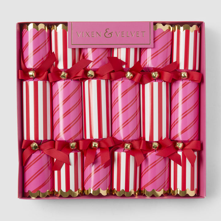 CARNIVAL STRIPE CRACKERS 6PC, RED &amp; PINK